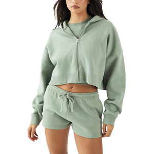 Sudadera Corta con Capucha para Mujer, Algodón Premium, Tejido de Punto Suave, Manga Corta, Informal, Moda de Invierno, Ropa Deportiva, Logotipo Personalizado - Product Image 1