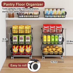 Carrito de Almacenamiento Rodante de 3 Niveles con Ruedas, Organizador de Cocina Apilable de Alambre, Estantes para Refrigerios, Cesta para Frutas - Product Image 3