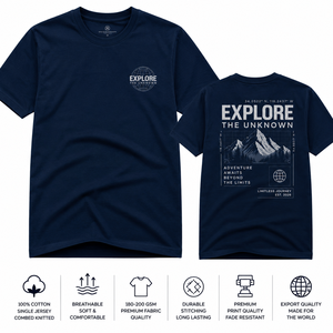 T-shirt à manches courtes pour homme Elementa, bleu marine, col rond, coupe classique, jersey de coton, décontracté, respirant, logo imprimé sur le devant - Product Image 2