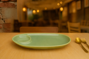 Restaurant Kitchen Luxury Green <b>Plate</b> Irregular Porcelain Dishes <b>Plates</b> New Design <b>Ceramic</b> <b>Plates</b> With Dipping Saucer - Product Image 2
