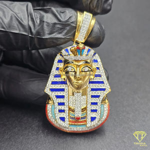 Pendentif de luxe style Pharaon égyptien Roi Toutankhamon, bijou hip-hop tendance entièrement serti de pierres, pendentif à caractère unique, bijou de fête brillant - Product Image 2