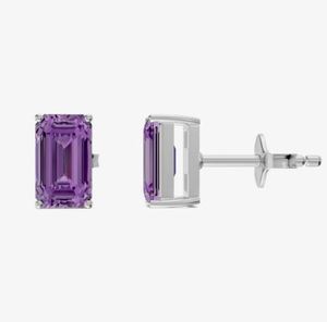 Gold Plated Amethyst Octagon Drop Earrings 925 Sterling <b>Silver</b> Luxury Elegant Purple Gemstone Party Minimalist Fine Jewelry - Product Image 3