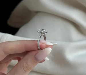 Elegant round halo <b>diamond</b> <b>ring</b> with brilliant pave band luxury engagement anniversary bridal jewelry handcrafted masterpiece - Product Image 3