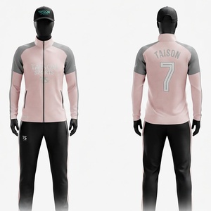 Ensemble d'entraînement de football pour hommes, veste et pantalon en polaire interlock polyester 220 GSM, rose et noir, logo personnalisé, football - Product Image 1