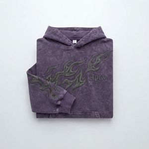 Sudadera con Capucha Morada Lavada para Hombre, Oversize, Estilo Urbano con Gráficos, Forro Polar, Ropa Personalizada OEM - Product Image 3