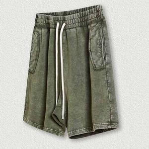 Shorts cargo vert délavé pour homme en mélange de coton, décontracté, avec cordon de serrage, pour l'été, style streetwear - Product Image 5