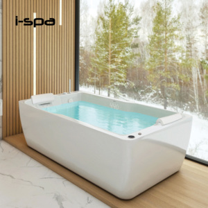 Fiance Freestanding Rectangle Bathtub with Whirlpool & Air Massage Neck Jet 1.8m <b>Acrylic</b> <b>White</b> Design for Indoor Villa Hotel Use - Product Image 4