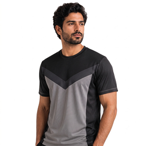 Camiseta Deportiva de Manga Corta para Hombre, con Bloques de Color, de Secado Rápido, Transpirable, Corte Regular, Cuello Redondo, para Entrenamiento y Gimnasio, 100% Algodón - Product Image 1