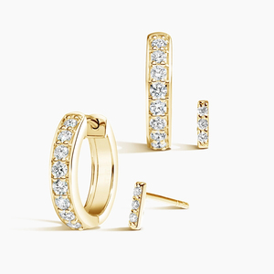 Pendientes de aro articulados con diamantes de talla redonda de punta compartida - Product Image 1