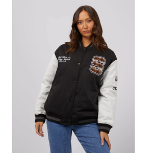 Veste universitaire noire et blanche avec logo brodé sur le devant, coupe classique, style décontracté, unisexe, pour l'automne - Product Image 6