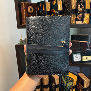 New Era Vintage Floral Embossed <b>Leather</b> Softcover Journal Notebook 100 <b>Sheets</b> Pencil Black Cotton Paper Gifting Sketching Thread - Product Image 1