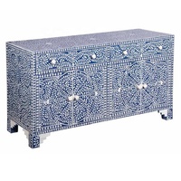 Buffet à tiroirs en os incrusté de fleurs bleues de dernière génération, console en os incrusté, buffet en os incrusté à prix de gros
