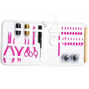Kit d'outils pour extensions de cheveux Luminex, étui portable rose à l'intérieur et blanc à l'extérieur, avec pinces, aiguilles, ciseaux, pincettes - Product Image 5