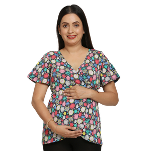 Haut cache-cœur d'allaitement design décontracté avec col à volants Prix de gros pour les occasions - Product Image 1