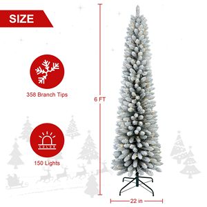 Albero di Natale Artificiale Floccato Preilluminato da 180 cm con Base Solida da 40 cm, Design Sparse con Effetto Neve per la Casa - Product Image 4