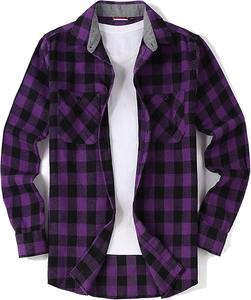 Chemise en flanelle à carreaux violets et noirs de haute qualité pour homme, chemise décontractée à manches longues boutonnée, style bûcheron - Product Image 2