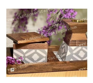 Juego de Quemadores de Incienso de Madera Estilo Árabe, Hechos a Mano, con Caja de Almacenamiento y Bandeja - Product Image 2