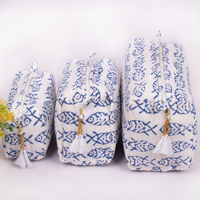 Pochette de maquillage portable suspendue de grande capacité, style matelassé, en coton fait main, luxueuse, écologique, imprimée au bloc