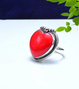 Anillo de coral rojo en forma de corazón, plata de ley 925, anillo hecho a mano para aniversario, anillo de boda, joyería de coral, regalo para ella - Product Image 3