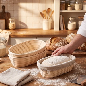 Natural Rattan Oval Banneton <b>Bread</b> Proofing <b>Basket</b>, Oval Sourdough Dough Rising Brotform <b>Basket</b> with Removable Linen Liner - Product Image 3