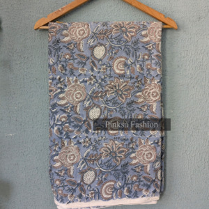 Tela de Algodón Estampada a Mano de Alta Calidad de la India - Estampado Floral Sanganeri de Jaipur para Prendas y Decoración del Hogar - Product Image 1