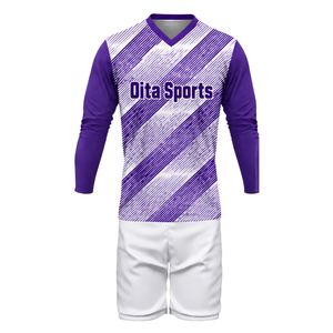 ชุดวอลเลย์บอลชาย สีม่วงขาว แบบซับลิเมชั่น เสื้อแขนยาวและกางเกงขาสั้น ชุดกีฬาระบายอากาศได้ดี เหมาะสำหรับการฝึกซ้อมและการเล่นกีฬา - Product Image 2