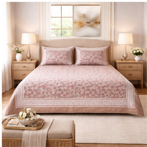 Premium Jaipur Hand Block Printed Classic Cotton King Size Flat Bed 3 <b>PC</b> <b>Set</b> Non-Toxic Dyes Soft Breathable Durable All Season - Product Image 5