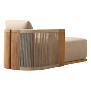 Chaise longue de luxe en teck tressé, style tropical moderne, pour extérieur, mobilier de patio minimaliste pour resort, avec coussin rembourré - Product Image 4