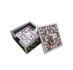 Posavasos Elegantes Clásicos con Incrustaciones Florales Azules, Decorativos Cuadrados de Madreperla, con Caja de Almacenamiento, Decoración para el Hogar, Tapetes de Primera Calidad - Product Image 2