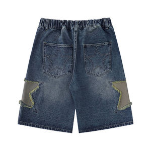 Shorts de Mezclilla Personalizados para Hombre, Cintura Alta, con Apliques de Estrellas, Estilo Casual Moderno de Alta Calidad, 100% Algodón - Product Image 2