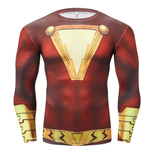 Camiseta de Compresión de Manga Larga para Hombre, Estilo Superhéroe, para MMA, con Estampado Rojo y Dorado, Protección UPF50+, Poliéster/Algodón, Secado Rápido, para Entrenamiento - Product Image 1