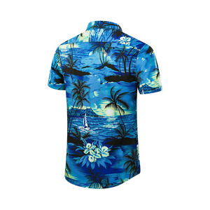เสื้อเชิ้ตแขนสั้นสไตล์ฮาวายลายมัดย้อมสำหรับผู้ชาย สีน้ำเงินขาว ลำลอง ปกคอพับ ระบายอากาศได้ดี ผลิตจากโพลีเอสเตอร์ 100% เหมาะสำหรับใส่ในฤดูร้อน - Product Image 5
