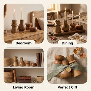 Juego de Portavelas de Madera, Forma Redonda, Decoración del Hogar, Estilo Rústico - Product Image 5