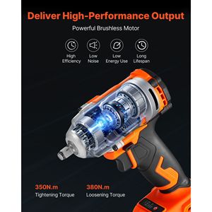 Avvitatore a impulsi elettrico 20V, 3/8 di pollice, senza fili, batteria 4Ah, coppia elevata 280 ft-lbs / 380 Nm, motore brushless, tensione nominale 18V/21V - Product Image 2