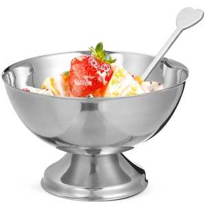 Tazón de Acero Inoxidable para Helado con Cuchara, Taza Metálica para Servir Postres, Decoración de Mesa para Cocina - Product Image 1