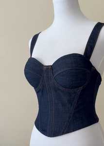 Ensemble gainant en jean pour femme, type corset, avec fermeture à crochets et œillets, maintien moyen, respirant, sans couture, avec fermeture éclair, pour usage quotidien, lavable en machine - Product Image 1