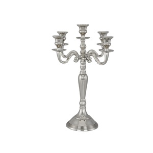 Candélabre élégant en métal argenté à 3 bras, finition polie, style baroque, porte-bougie conique pour mariage et décoration de table à domicile - Product Image 3