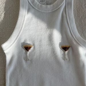 Débardeur côtelé sans manches pour femme, broderie perlée faite main, en coton, vêtement décontracté d'été, fabricant - Product Image 6