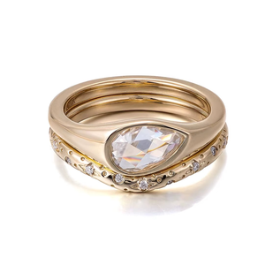 Vintage Ring Set Moissanite Rose Cut Pear 925 <b>Silver</b> 14K <b>Solid</b> Gold Rings VVS Moissanite Fine Jewelry for Engagement Ring - Product Image 2