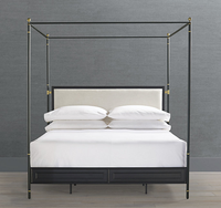 Lit à baldaquin grand format Auberge Du Soleil en bois de mahogany massif avec cadre métallique, tête de lit rembourrée, 4 tiroirs, lavable, pour chambre à coucher