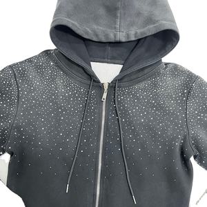 Tissu de haute qualité Logo personnalisé en gros ensemble de survêtement deux pièces strass décoré fermeture éclair survêtement survêtement pour la vente - Product Image 3