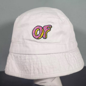 <b>White</b> <b>Bucket</b> <b>Hat</b> With OF Embroidery Logo Front Panel Casual Style Unisex Adult Spring Summer Canvas Material - Product Image 1
