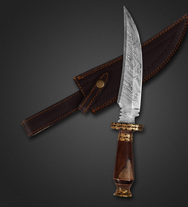 Couteau de camping artisanal en acier Damas avec étui de rangement en cuir véritable, personnalisable OEM/ODM - Product Image 4