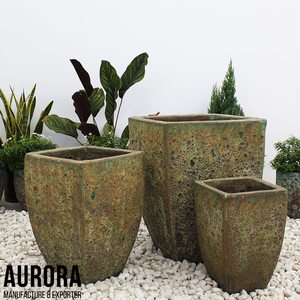 Pots à fleurs en céramique écologiques rustiques, carrés, émaillés, pour l'extérieur, avec trous de drainage, pour plantes vertes de jardin, style vintage, ensemble - Product Image 2