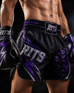 Shorts de boxe RITS pour hommes en satin noir, taille mi-haute, respirants, séchage rapide, taille élastique, style décontracté, best-seller - Product Image 5