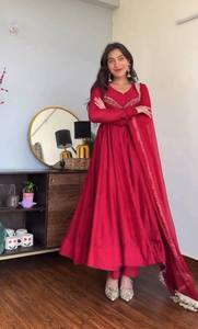 TENNECY Embroidery Lunching New Designer Party Wear Gown with Pant Quick Dry Wrinkle Free Reversible <b>Ankle</b>-Length - Product Image 2