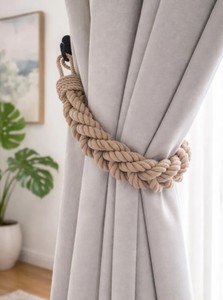 Beige Cotton Rope <b>Curtain</b> Tieback, 4-Strand Braided Drapery Holdback, Elegant Window Decor, Multiple Sizes - Product Image 3