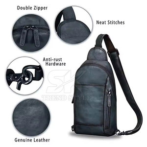 Sac bandoulière unisexe en cuir véritable avec logo personnalisé, couleur unie, pour la vente en gros - Product Image 4