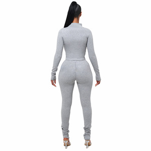 Custom Unisex Plain Zipper Hoodie Trousers Set <b>Tracksuit</b> For Women French Terry Heavyweight Sweatsuit Hoodie And Trousers Set - Product Image 4