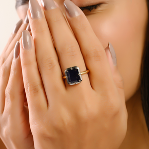 แหวนพลอยบลูแซฟไฟร์ทรงแปดเหลี่ยม 2.75 กะรัต ชุบโรเดียมสีดำ ทองคำขาว 18K คุณภาพเกรดสูงสุด - Product Image 4